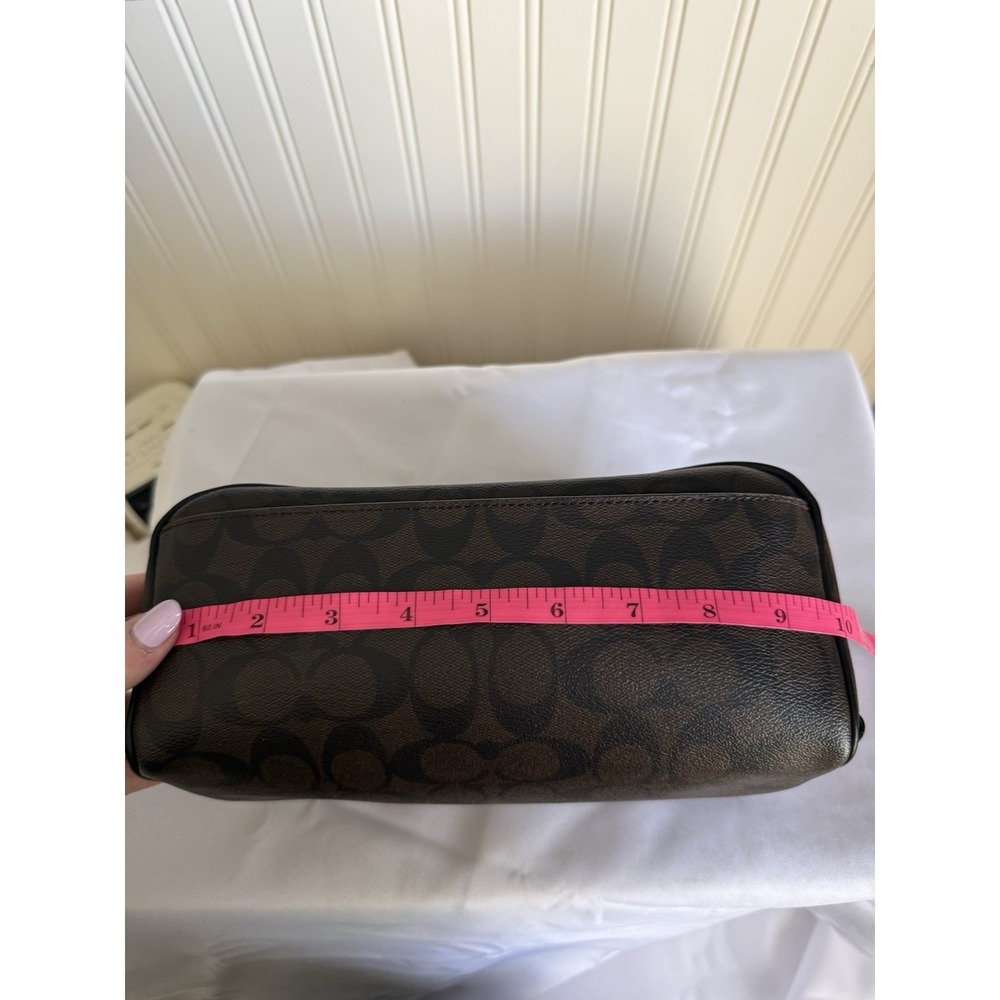 COACH Signature Toiletry Travel Bag Dopp Kit Pouch Coated Canvas Walnut Black - Picture 16 of 16